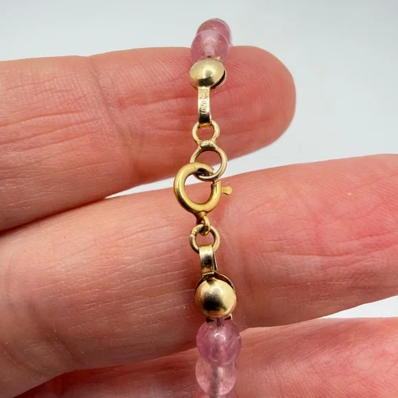 ~25" Graduated PINK TOURMALINE beaded necklace w/ 14kt yellow gold C-clasp! - Picture 7 of 16